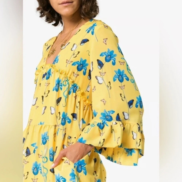 Borgo De Nor Iris Yellow Floral Print High Low Dress Butterfly Size UK 6 US 2 - Picture 4 of 16